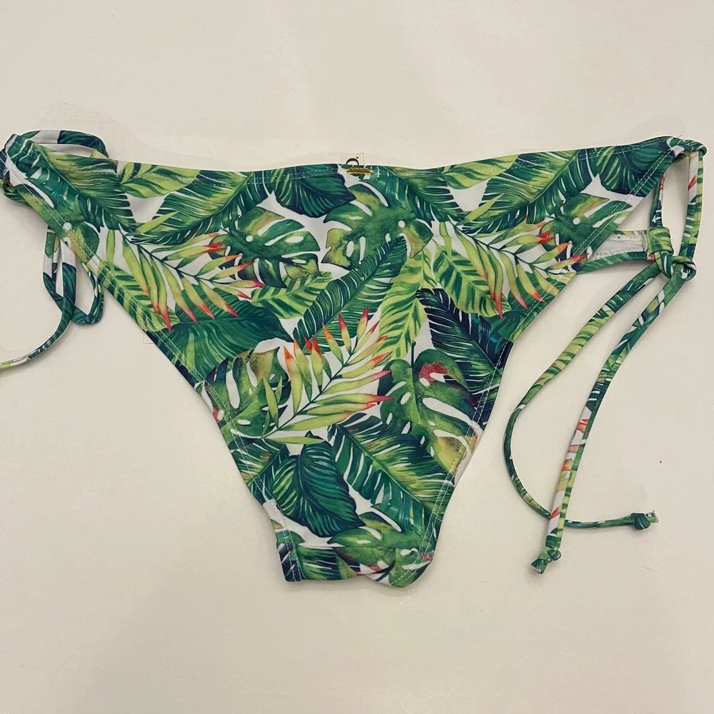 Xoxo Green Palm Print Tie Sides Bikini Bottom NWT Size Large